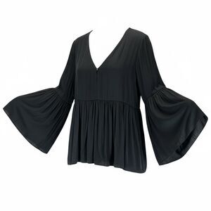 Jennifer Lopez JLO Black Flowy Peplum Blouse Bell Sleeve XXL Dark Romantic